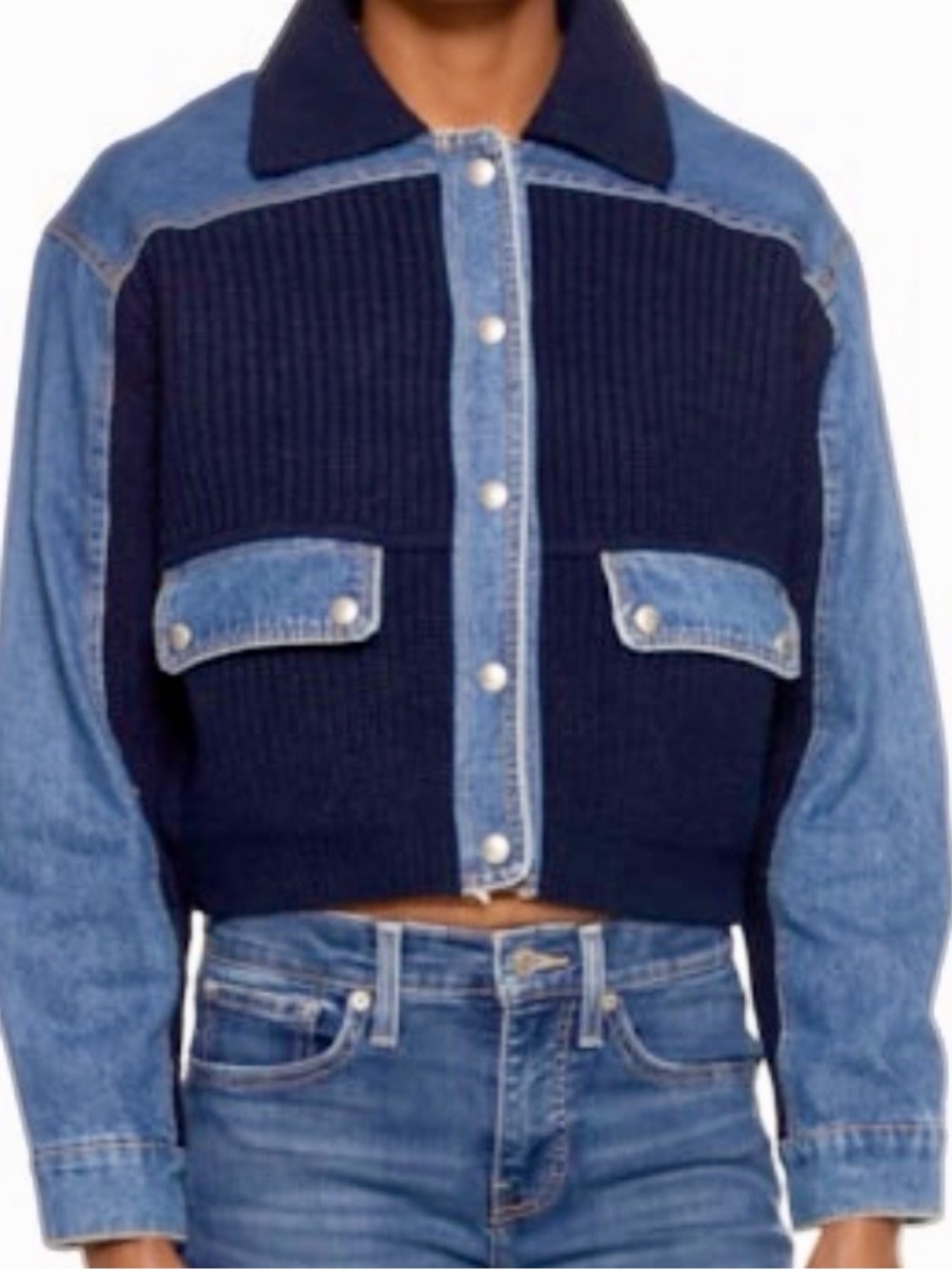 Blank NYC womens Navy Knit & Light Blue Denim Hybrid Sweater Jacket size small